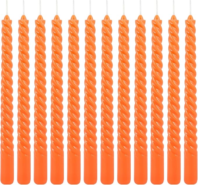 12 Pack 10 Inch Spiral Taper Candle Set, Unscented Dripless Candlesticks for Dinner,Party Brithday Wedding,Halloween and Home Decoration（Orange ）