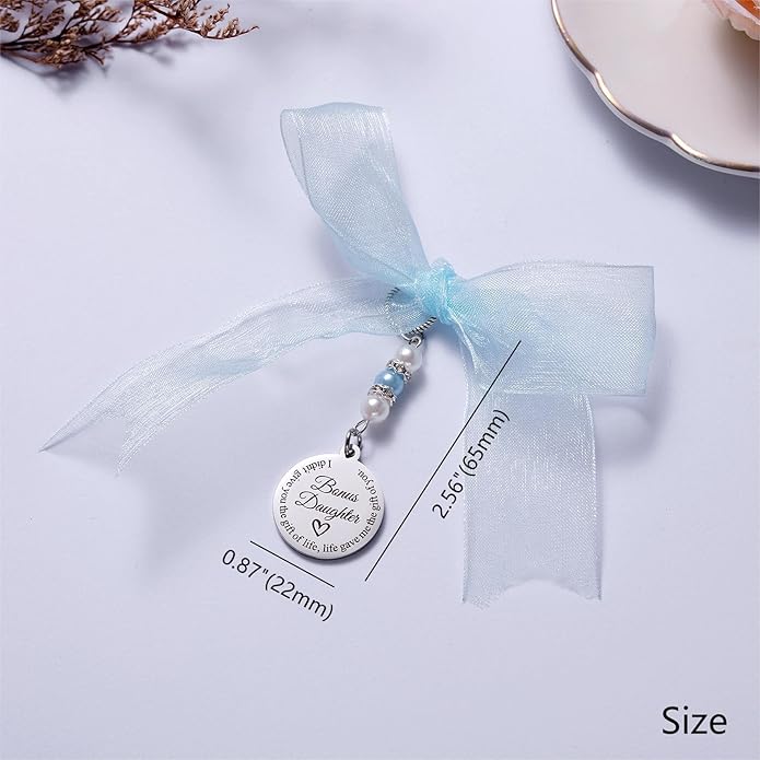 Ralukiia Something Blue for Daughter in Law, Bridal Bouquet Charm for Bride, Gift for Bonus Daughter on Wedding Day, Bridal Shower Gift, Blue Pearl Wedding Charm from Mother in Law