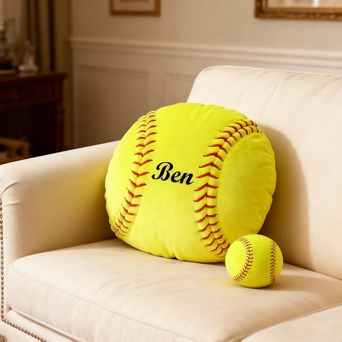 Personalized Name Softball Pillow Custom Name Softball Pillow for Boys Girls Customized for Softball Fans Kids Birthday Sports Room Decore Game Day Sofa Cushion