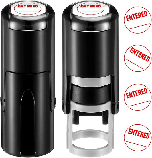 Supervitae 2 Pack Entered Print Stamps Red Ink Stamper Mini Self Inking Stamps for Party Activities Craft Supplies