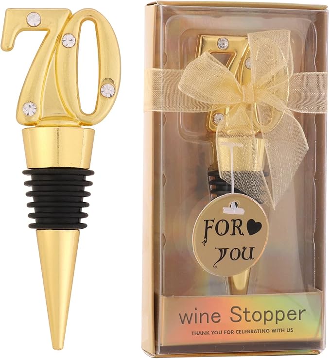24-Pack 70 Wine Bottle Stopper for 70th Wedding Birthday Party Decoration 70 Years Old Wine Stopper Fun Gift for Wine Lovers (Gold 70th)