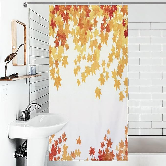 Fall Maple Shower Curtain Leaves Autumn Natural Scenery Havest Famhouse Waterproof Washable Fabric Bathroom Shower Curtains for Bathroom Decorations Home Indoor Decor 35x72Inch