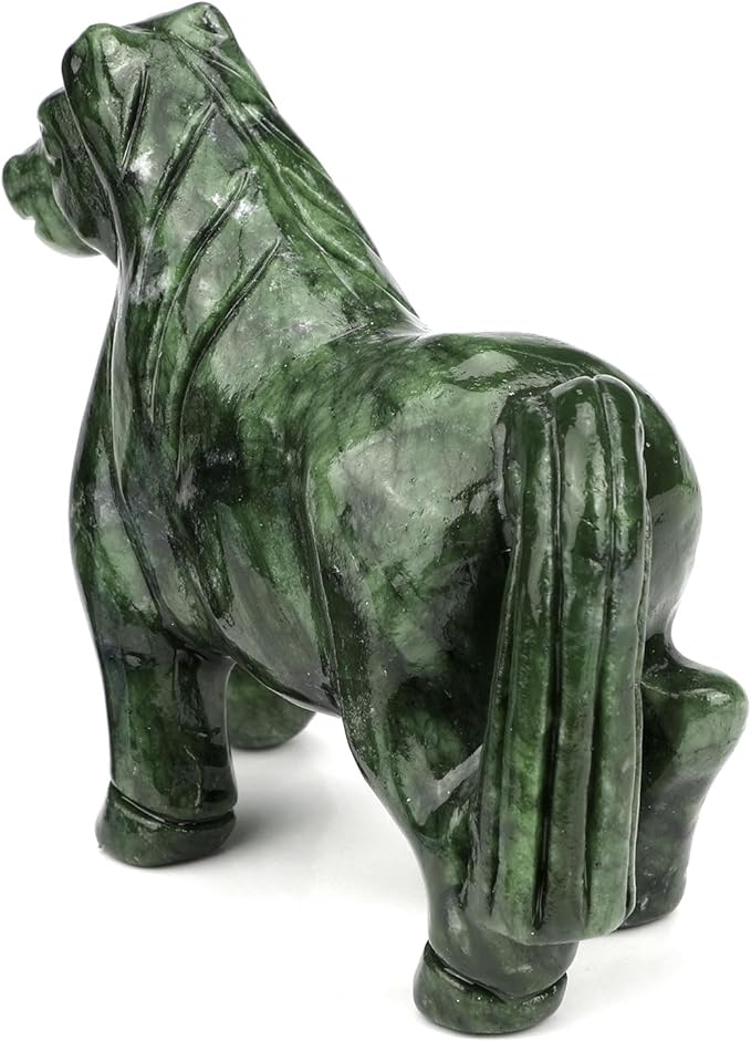gemshan Handmade Jade Horse Statue - Natural Jade Sculpture for Home Decor, Wild Animal Carved Figurine, Collection Art Tabletop Home Decor