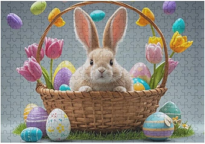 Wooden Puzzle - Easter Tulips Bunny Jigsaw Puzzles，Wooden Puzzles for Adults 300 Pieces Challenge Puzzles，Educational Games，Family Puzzles，Unique Gifts for Wall Art,Funnny Puzzles
