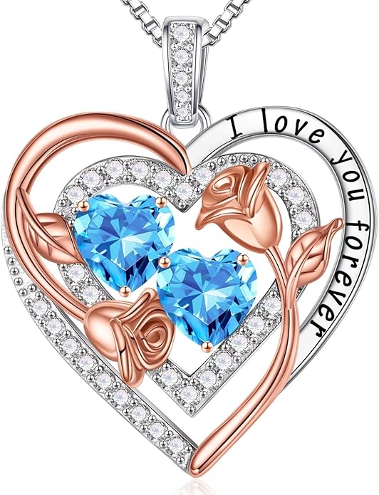 Iefil Valentines Day Gifts for Her - Sterling Silver Birthstone Necklace Anniversary Birthday Gifts for Her Wife Mom Daughter
