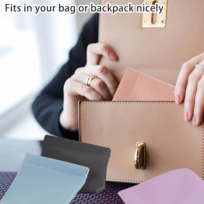CANIPHA 4pcs Lambskin Pocket Cosmetic Bag, Waterproof Portable No Zipper Self-closing Small Makeup Pouch for Women Mini Travel Storage bag for Cosmetics Headphones Jewelry