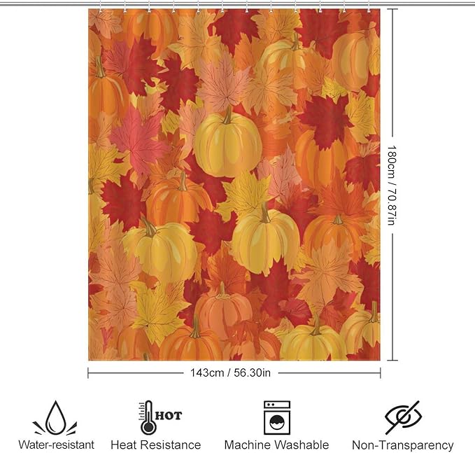Autumn Pumpkins Fall Thanksgiving Shower Curtain Waterproof Washable Fabric Bathroom Shower Curtains for Bathroom Decorations Home Indoor Decor 56x72Inch