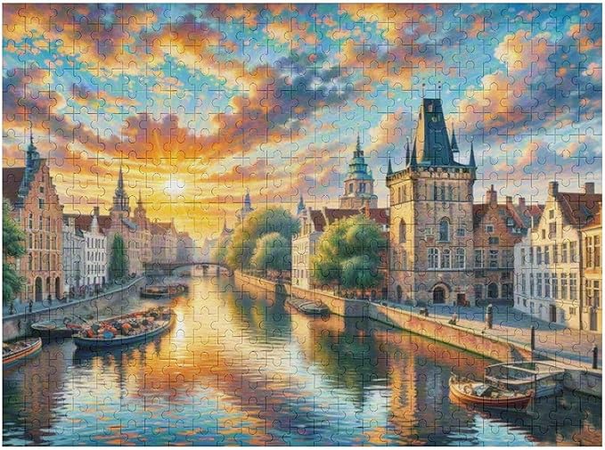 Paintings Christmas City of Bruges Belgium - 500 Piece Jigsaw Puzzles for Adults，Stress Relieving Game Props Positive Thinking Puzzles Party Entertainment Puzzles for Adults and Teens Toy