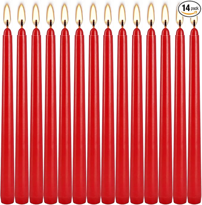 14 Pack Tall Red Taper Candles 10 Inch Unscented Dripless Candlesticks for Christmas,Valentine's Day,Dinner,Party,Brithday,Wedding and Home Decoration - 8 Hour Burn Time.