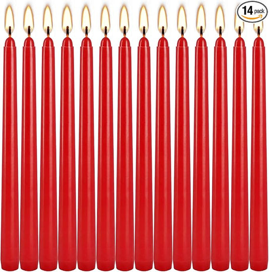 14 Pack Tall Red Taper Candles 10 Inch Unscented Dripless Candlesticks for Christmas,Valentine's Day,Dinner,Party,Brithday,Wedding and Home Decoration - 8 Hour Burn Time.