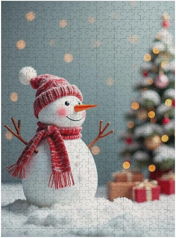 Wooden Puzzles for Adults 500 Pieces, Christmas Winter Snowman, Each Piece is Unique and Perfectly Put Together, are Special Home Decorations, Fun Puzzles, Party Games, Family Toys