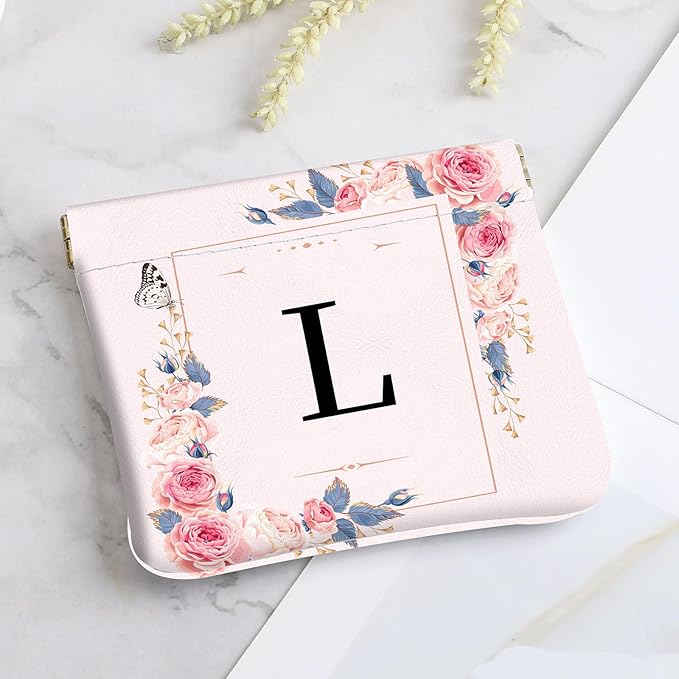 2Pcs Initial Letter PU Leather Small Squeeze Coin Purse Pouch Mini coin Bag Unique And Cute Wallet Cosmetic Bags For Women Girls Men Change Bag Letter L