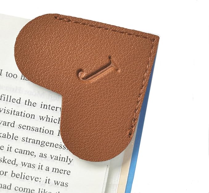 MOTEERLLU Personalized Leather Heart Bookmark with Initials, Cute Custom Corner Bookmarks for Reading Women, Men, Kids, Teachers, Book Lovers Gifts(Brown J)