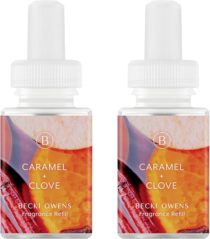 Pura & Becki Owens Home Scent Refill - Smart Home Air Diffuser - Up to 120-Hours of Luxury Fragrance per Refill - Home Essential - Clean & Safe Diffuser Fragrance - 2 Pack, Caramel & Clove