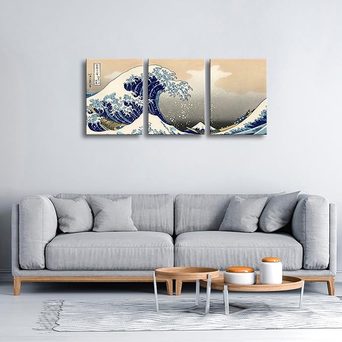 Wieco Art Great Wave of Kanagawa Katsushika Hokusai 3 Piece Modern Canvas Prints Artwork Abstract Pictures Paintings on Canvas Wall Art for Home Office Decorations Wall Decor