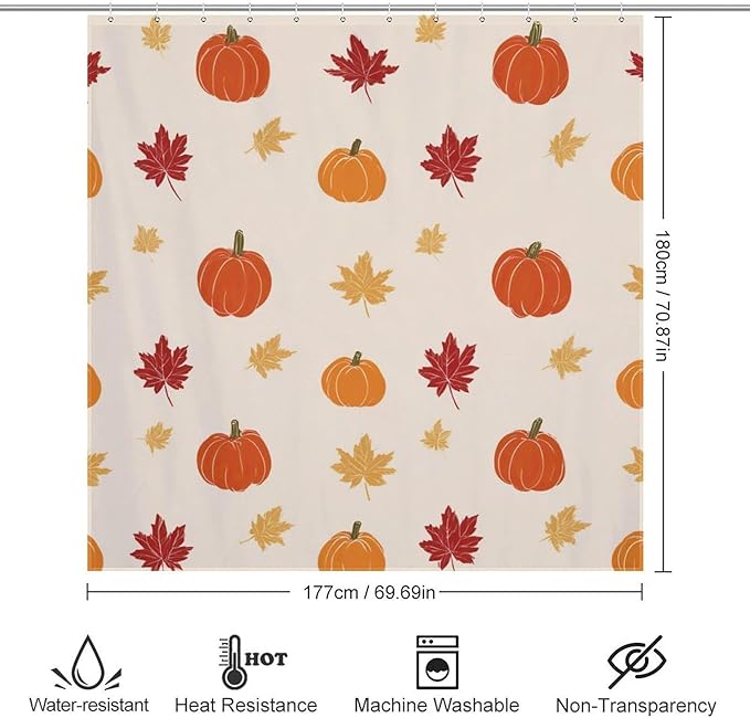 Fall Thanksgiving Pumpkin Shower Curtain Waterproof Washable Fabric Bathroom Shower Curtains for Bathroom Decorations Home Indoor Decor 72x72Inch