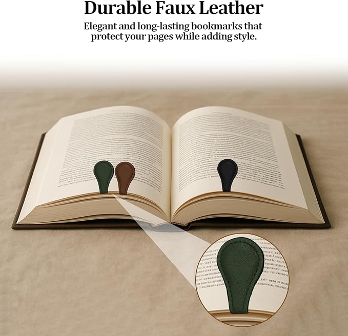 3 PCS Magnetic Bookmarks, Vintage Faux Leather Book Marks for Reading, Double-Sided Magnetic Bookmarks Book Accessories, Stylish Gifts for Book Lover Readers Men Women Teachers Students