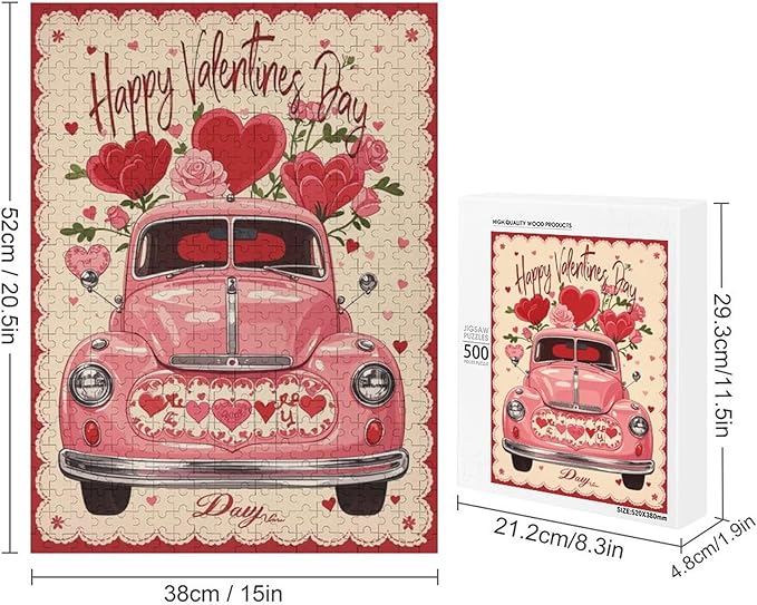 Jigsaw Puzzles for Adults 500 Piece - Happy Valentine's Day Wooden Puzzle，Family Puzzles，Educational Games，Challenge Puzzles Puzzle Games，Stress Relief Games