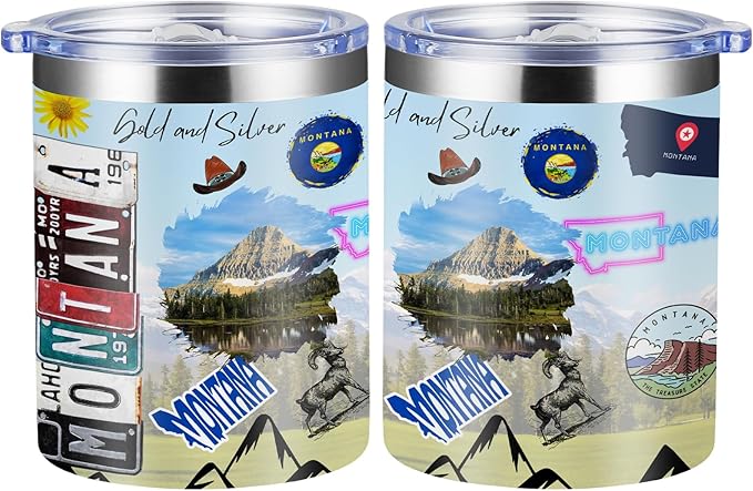 12oz Coffee Mug Montana State Insulated Coffee Cups, United States Map Travel Mug Landmark, Birthday Gifts Cute Mugs with Lid and Straw Gifts for Mom