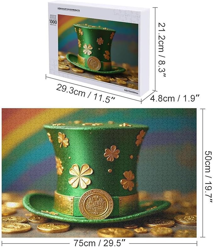 Wooden Puzzle - St Patrick's Day Hat Wooden Puzzles for Adults 1000 Pieces Challenge Puzzles，Educational Games，Family Puzzles，Unique Gifts for Wall Art ，Funny Puzzles