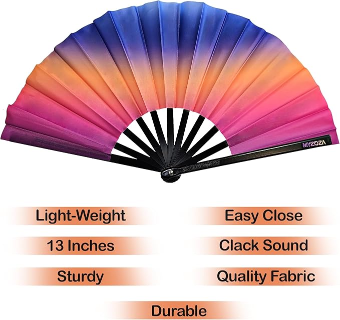 Set of Two Large Hand Foldable Fans Clack Popping Rave Festival Line Dancing Boots on the Ground Valentines Mardi Gras (Omber & White)