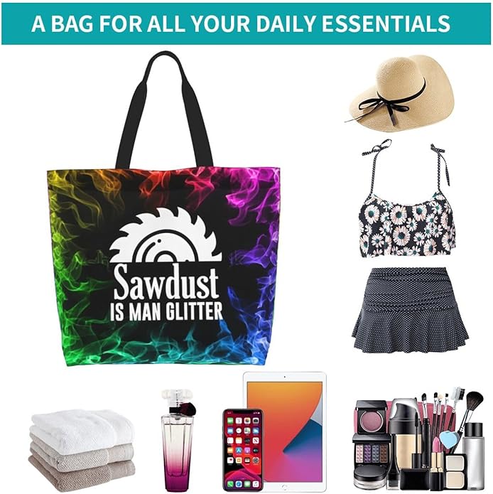 Sawdust is Man Glitter Large Reusable Eco-friendly Shopping Bags Portable Storage Handbag