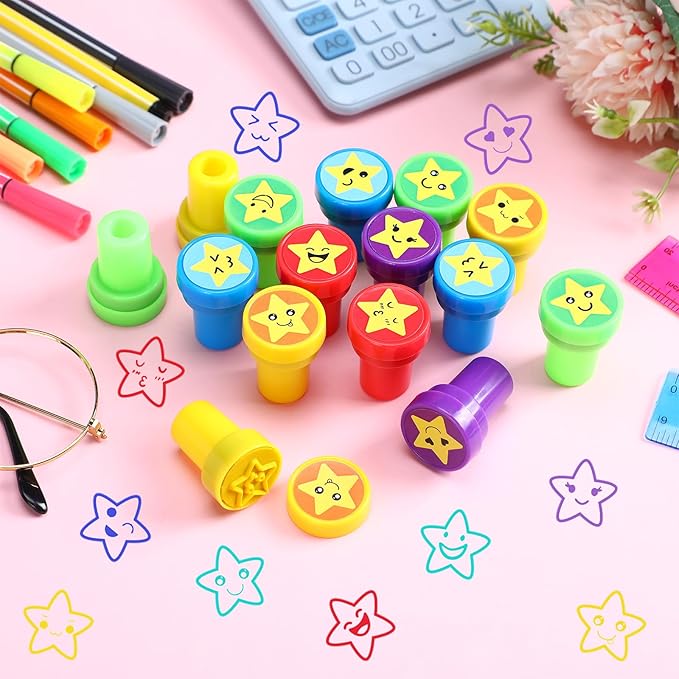 Yexiya 100 Pcs Star Stampers Mood Expressions and Comments Photosensitive Teacher Review Stamps Bulk Education Review School Prizes Supplies and Party Favors