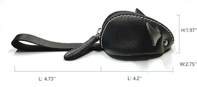 Genuine Leather Mouse Coin Purse Change Pouch Holder Cute Design,Kids Gifts (Black)