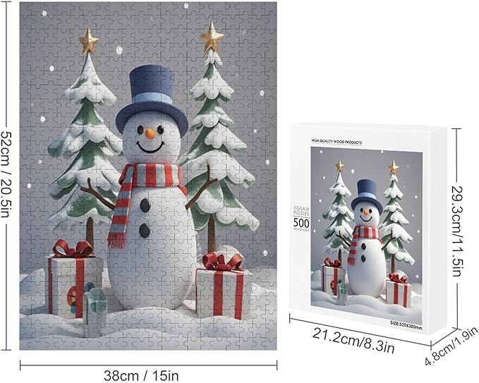 Wooden Puzzles for Adults 500 Pieces, Christmas Winter Snowman, Each Piece is Unique and Perfectly Put Together, are Special Home Decorations, Fun Puzzles, Party Games, Family Toys