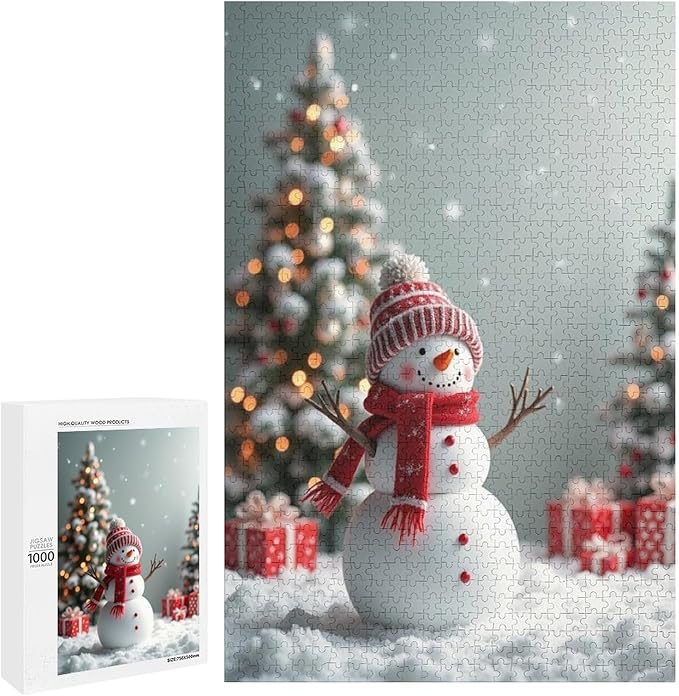 Wooden Puzzles for Adults 1000 Pieces, Christmas Winter Snowman, Each Piece is Unique and Perfectly Put Together, are Special Home Decorations, Fun Puzzles, Party Games, Family Toys