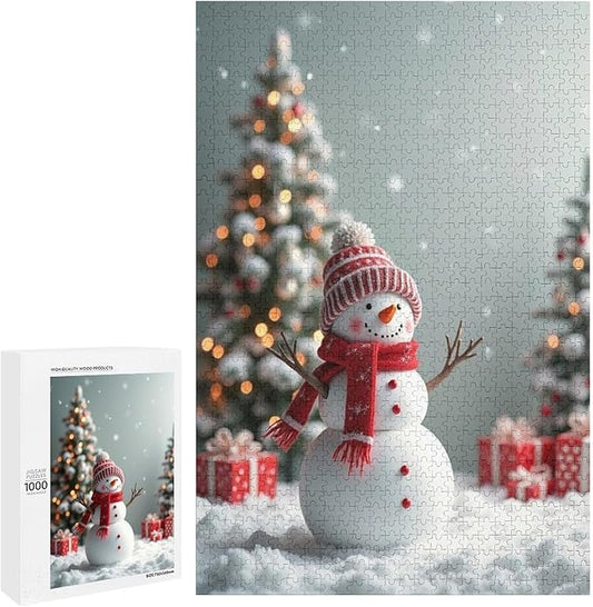 Wooden Puzzles for Adults 1000 Pieces, Christmas Winter Snowman, Each Piece is Unique and Perfectly Put Together, are Special Home Decorations, Fun Puzzles, Party Games, Family Toys