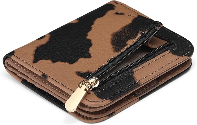 SENDEFN Slim Wallet for Women Bifold Small Leather Zipper Pocket Wallet, RFID Blocking Card Holder with ID Window