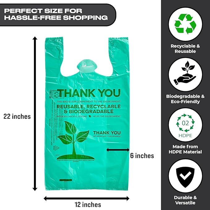 Eco Grocery Bags 100 Pack - Heavy-Duty Plastic Shopping Bags with Reinforced Handles, Durable Retail Carry-Out Bags for Groceries, Takeout, Household Use, Convenience Stores, Markets & Small Business