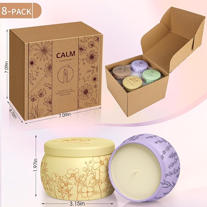 WarmEmbrace Scented Candles Presents for Mom Women Men, 35.2oz Candle Set, 240H Burning, Soy Candle for Home Scented, Lavender | Vanilla | Rose & Sandalwood | Jasmine - 8 Pack