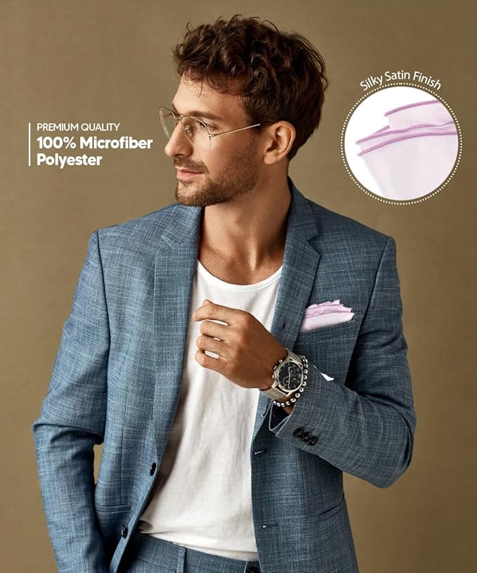 Premium Pre-Folded Four-Point Suit Pocket Square for Men with Sewn Pocket Fold