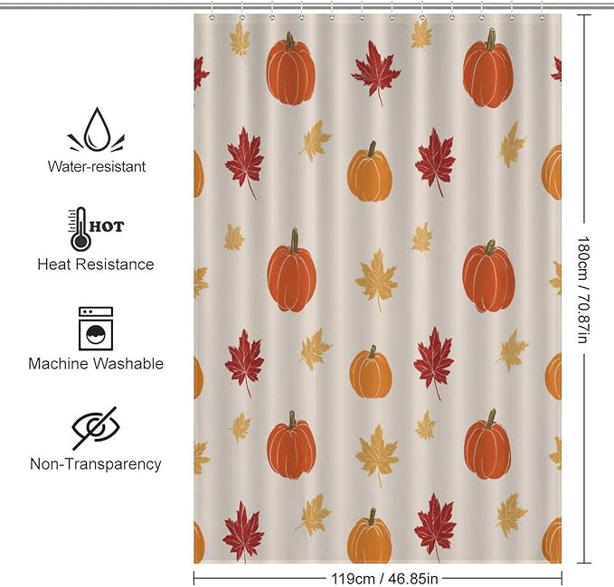 Fall Thanksgiving Pumpkin Shower Curtain Waterproof Washable Fabric Bathroom Shower Curtains for Bathroom Decorations Home Indoor Decor 47x72Inch