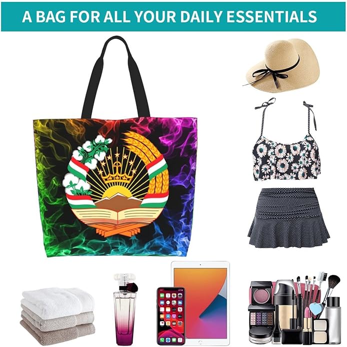 Tajikistan National Emblem Large Reusable Eco-friendly Shopping Bags Portable Storage Handbag