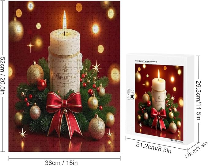 Christmas Atmosphere Candle Light, Merry Christmas Wooden Puzzle 500 Pieces Jigsaw Puzzles for Adults Puzzle Educational Toys Challenging Fun Games Gifts for Elders Kids Family and Friends
