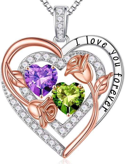 Iefil Valentines Day Gifts for Her - Sterling Silver Birthstone Necklace Anniversary Birthday Gifts for Her Wife Mom Daughter