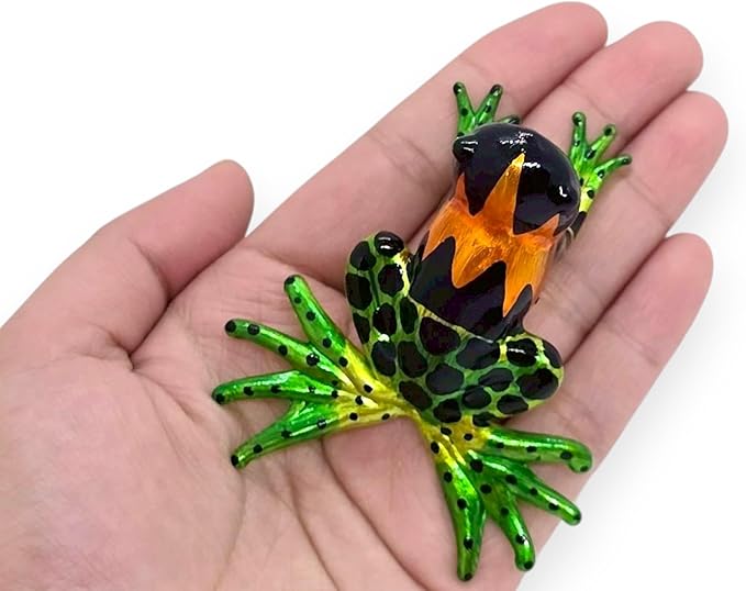 WitnyStore 2¼" Black Orange Green Frog Artistic Blown Glass Figurine Premium Hand-Blown Statue Tabletop Decoration Unique Collectible for Adult Collectors Handcrafted Elegant Home Room Decor