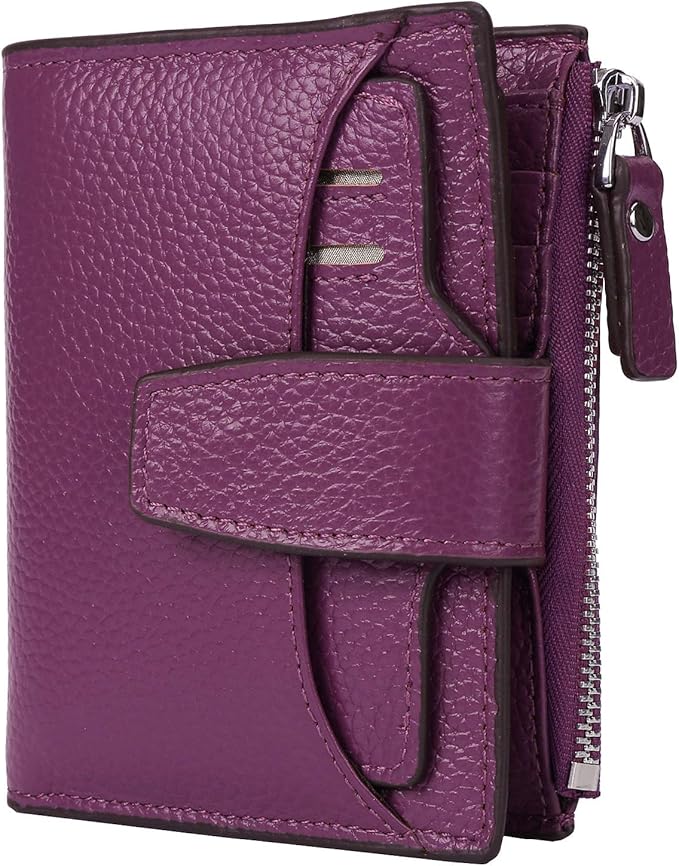 AINIMOER Women's RFID Blocking Leather Small Compact Bi-fold Zipper Pocket Wallet Card Case Purse with id Window