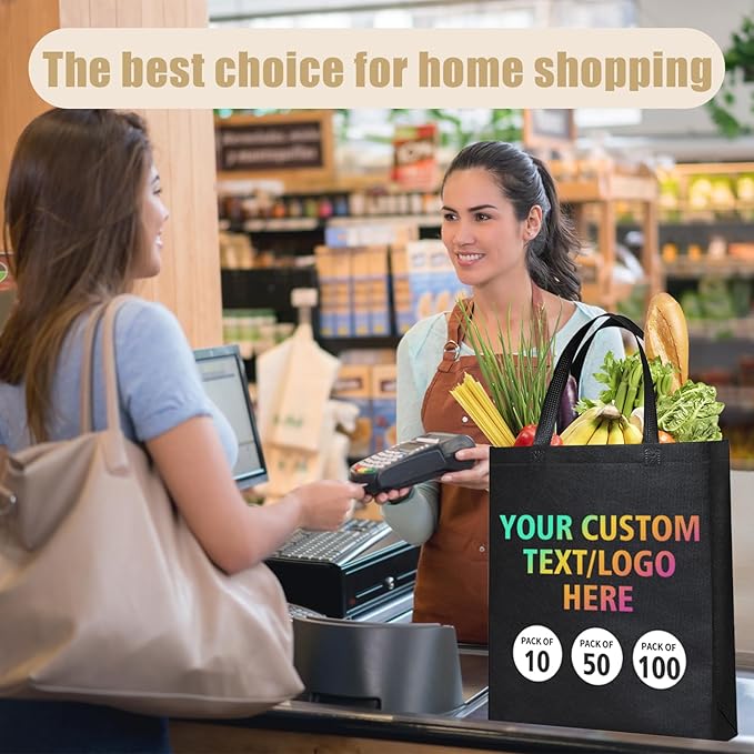 KQVXZZB Custom Reusable Bags Bulk 10/50/100PACK- Eco-Friendly Promotional Tote Bags with Logo Printing for Retail, Events, Restaurants & Corporate Gifts (20+ Industries)