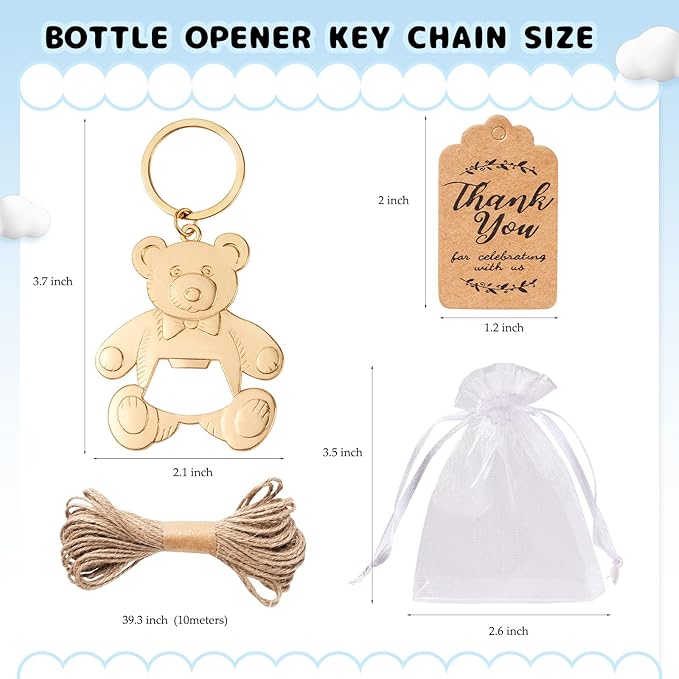 Bottle Openers Baby Shower Return Favors for Guests Cute Bottle Opener Decorations and Souvenirs with Organza Bags Tags for Theme Party Favors(Retro Style,152 pieces) (Teddy bear)