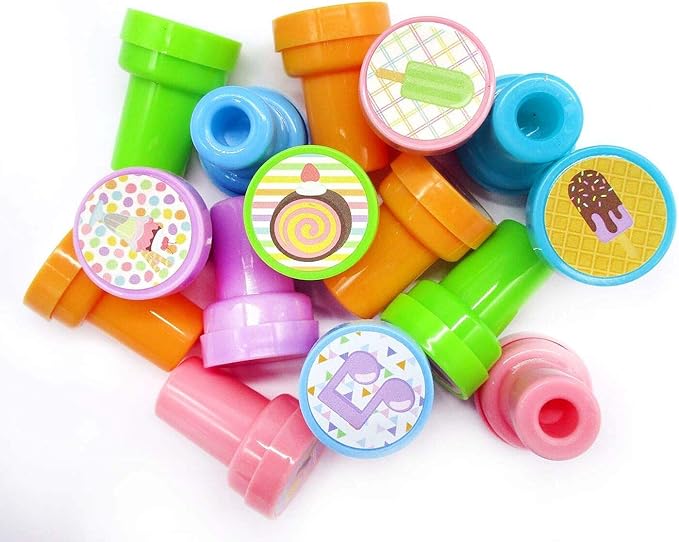 TINYMILLS 24 Pcs Ice Cream Stampers for Kids Birthday Party Favor Bag Fillers Valentine's Day Classroom Exchange Classroom Rewards Carnival Prizes