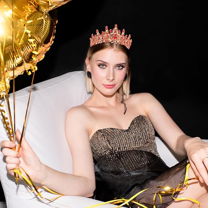 Velscrun Red Crystal Birthday Tiara Crowns for Women Girls Elegant Princess Crown with Combs Birthday Girl Headband Sash Happy Birth Party Decorations Birth Gift Cake Topper Hair Accessories