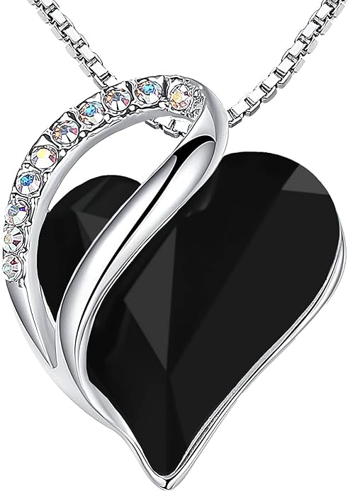Leafael Valentine's Day Gift Necklaces for Women, Infinity Love Birthstone Heart Crystal Pendant, Birthday Anniversary Jewelry for Wife, Mom, and Her, Silver Plated, 18" + 2" Adjustable Chain