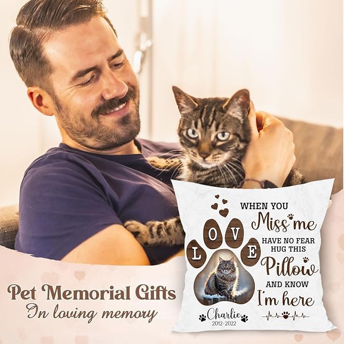 Personalized Pet Memorial Throw Pillow (Insert Included), Cat Memorial Gifts for Loss of Cat, Cat Remembrance Gifts, Loss of Cat Sympathy Gift, Cat Memorial Pillow, Pet Memorial Gifts Cat