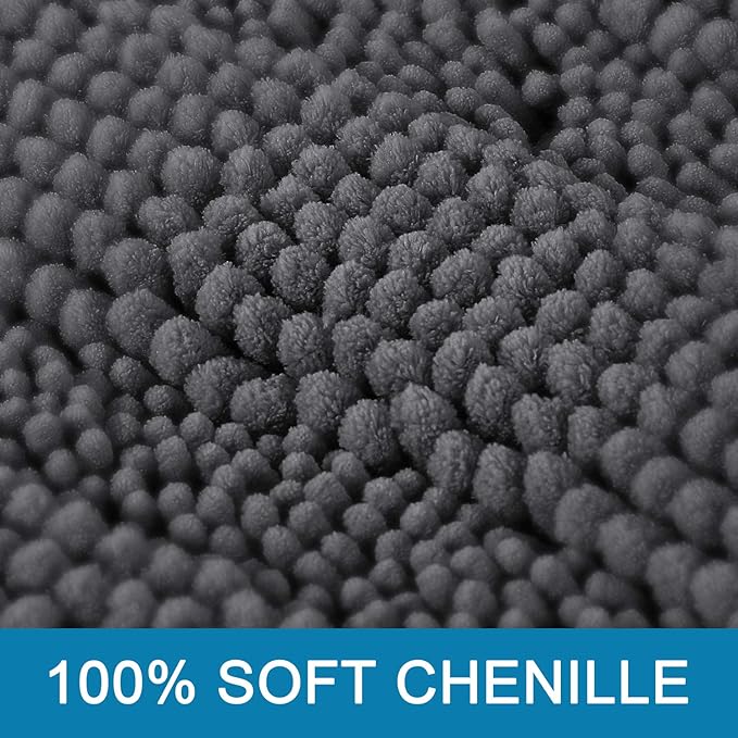 H.VERSAILTEX Bathroom Rugs Bath Rugs Non Slip Bath Mats Extra Thick Chenille Striped Rug 17" x 24" Absorbent Soft Shaggy Washable Dry Fast Bath Mats for Bathroom Floor - Grey