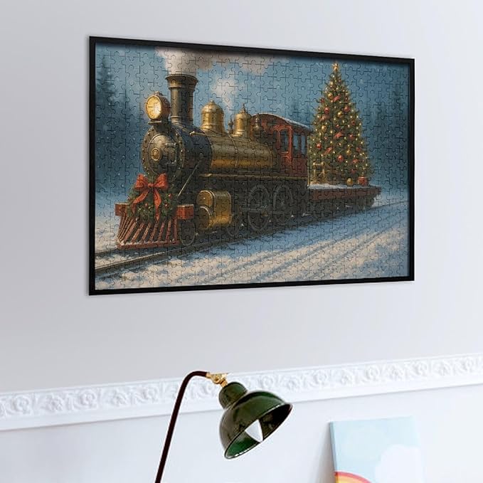 Christmas Train Christmas Tree 1000-Piece Wooden Jigsaw Puzzle, Holiday Train Puzzle, Christmas Tree Scene, Indoor Entertainment, Family Fun, Mindful Leisure Activity