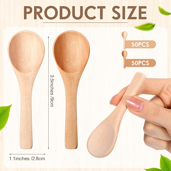 Boao 100 Pcs Small Wooden Spoons, 3.5'' L, Mini Wood Natural Tiny Spoons Wooden Little Teaspoons for Jars Sugar Creamer Honey Spices Salt Kitchen Supplies (Mix Color)